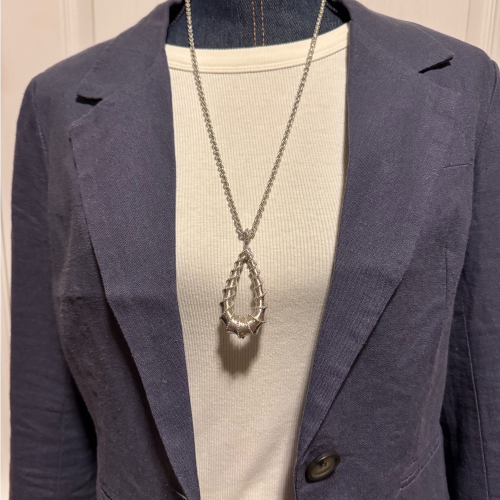 Vintage Signed Monet Open Teardrop Silver Tone Necklace Statement Rope Chain